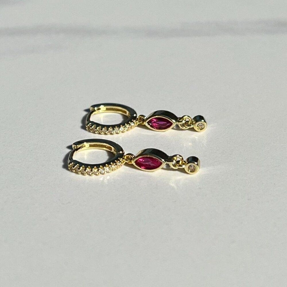 New! “Elaine” Dainty Magenta Drop Hoop Earrings